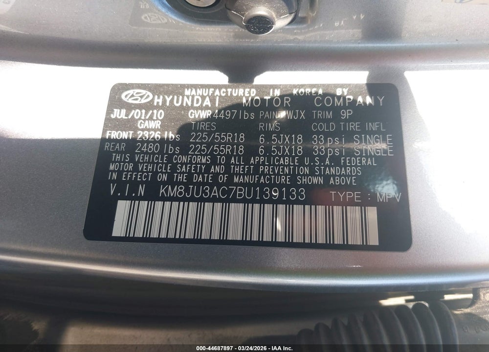2011 HYUNDAI TUCSON LIMITED VIN: KM8JU3AC7BU139133