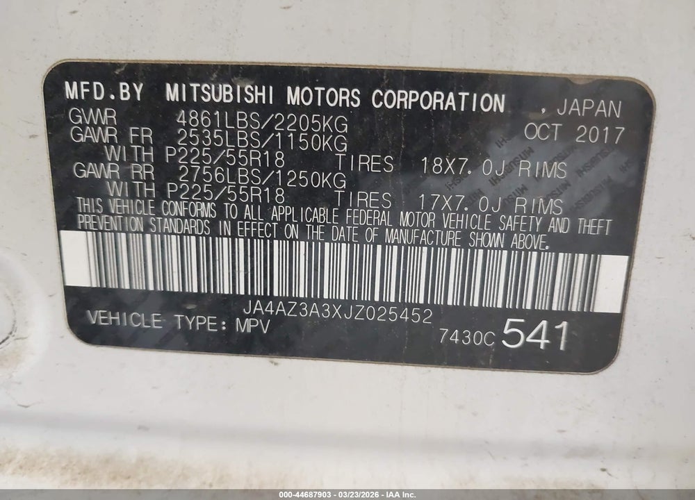 2018 MITSUBISHI OUTLANDER SEL VIN: JA4AZ3A3XJZ025452