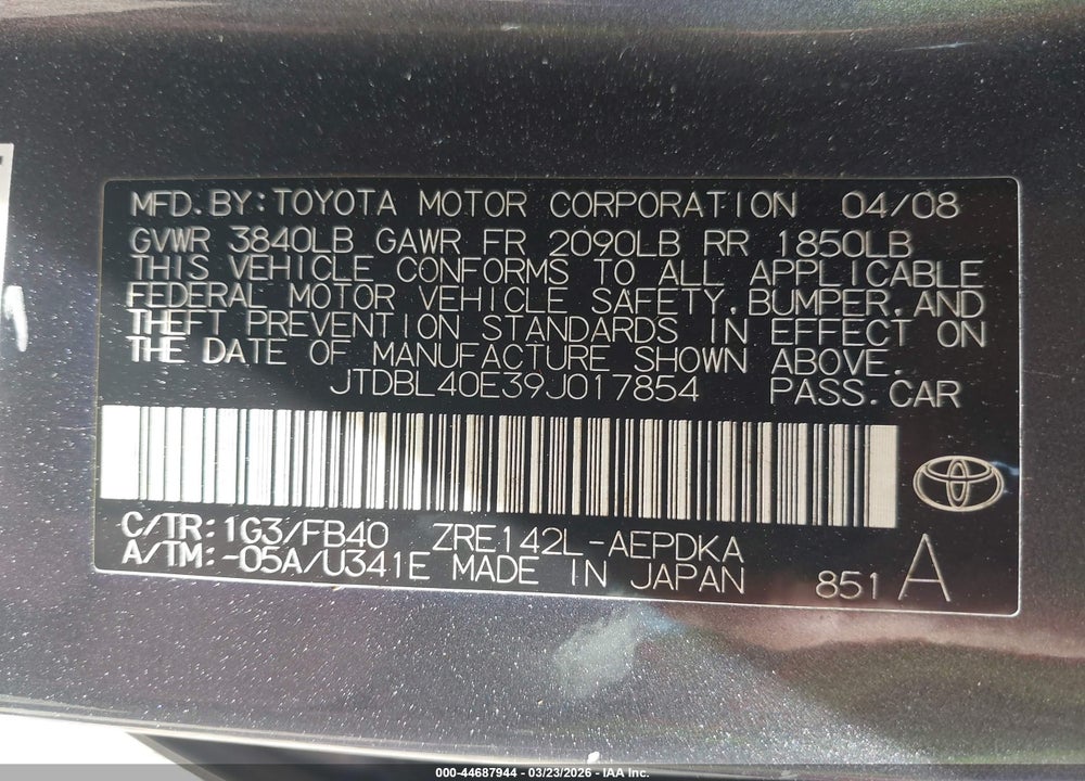 2009 TOYOTA COROLLA LE VIN: JTDBL40E39J017854