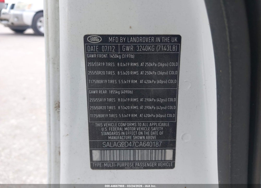 2012 LAND ROVER LR4 VIN: SALAG2D47CA640187