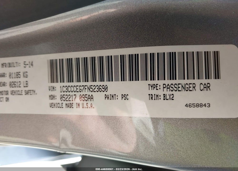2015 CHRYSLER 200 C VIN: 1C3CCCEG7FN523690