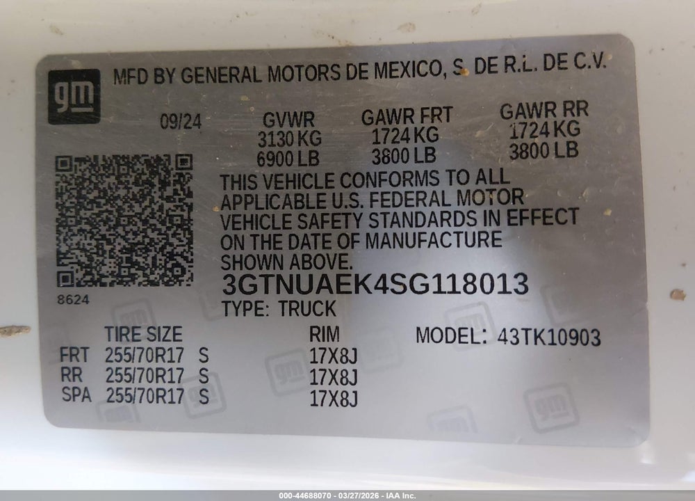 2025 GMC SIERRA 1500 4WD  LONG BOX PRO VIN: 3GTNUAEK4SG118013