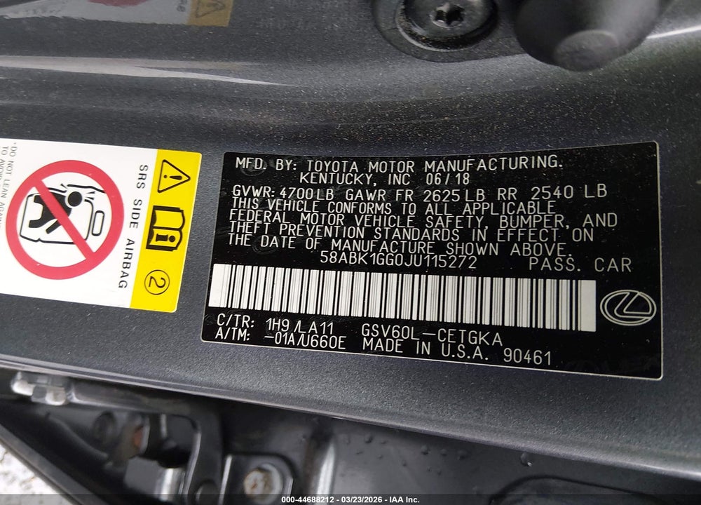 2018 LEXUS ES 350 VIN: 58ABK1GG0JU115272