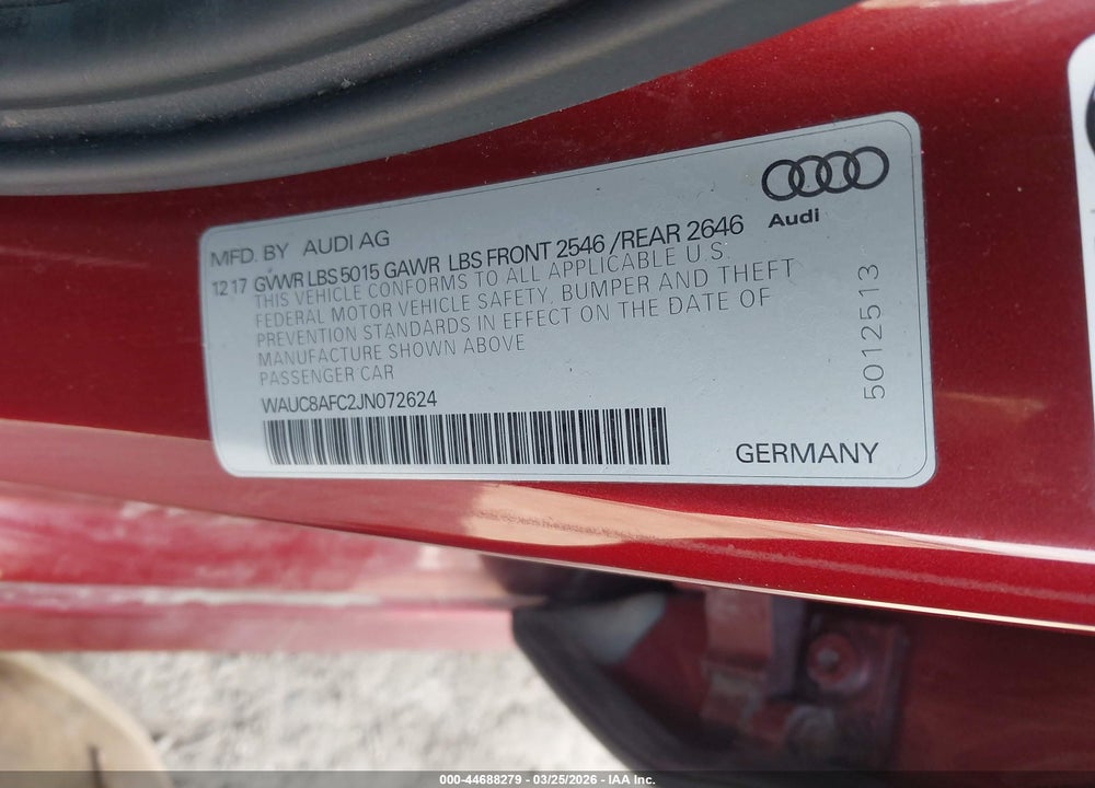 2018 AUDI A6 2.0T PREMIUM/2.0T SPORT VIN: WAUC8AFC2JN072624