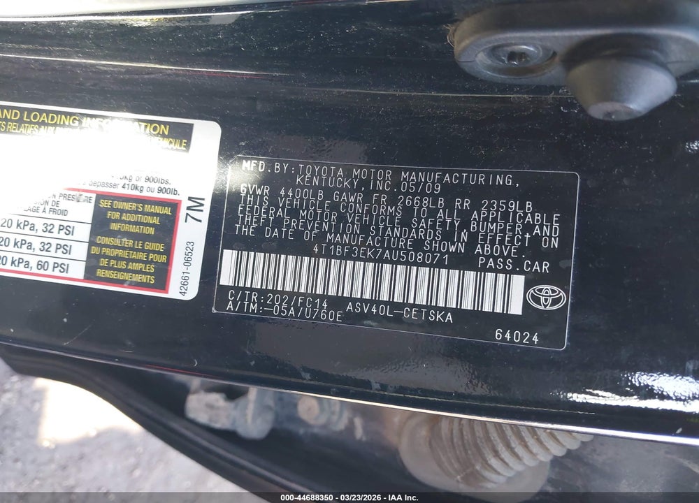2010 TOYOTA CAMRY SE VIN: 4T1BF3EK7AU508071