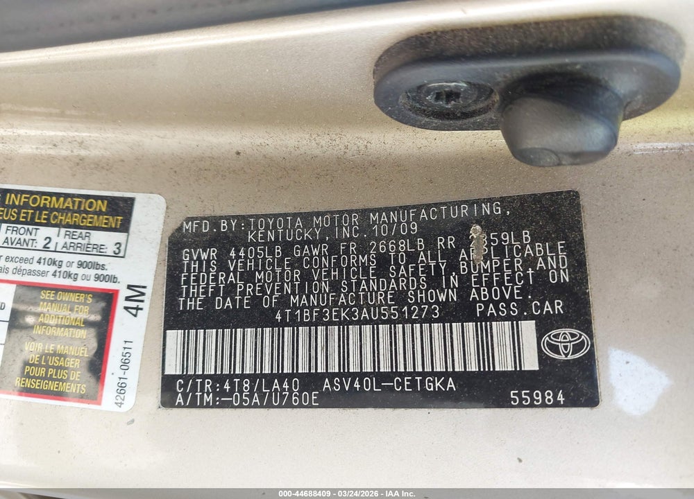 2010 TOYOTA CAMRY XLE VIN: 4T1BF3EK3AU551273