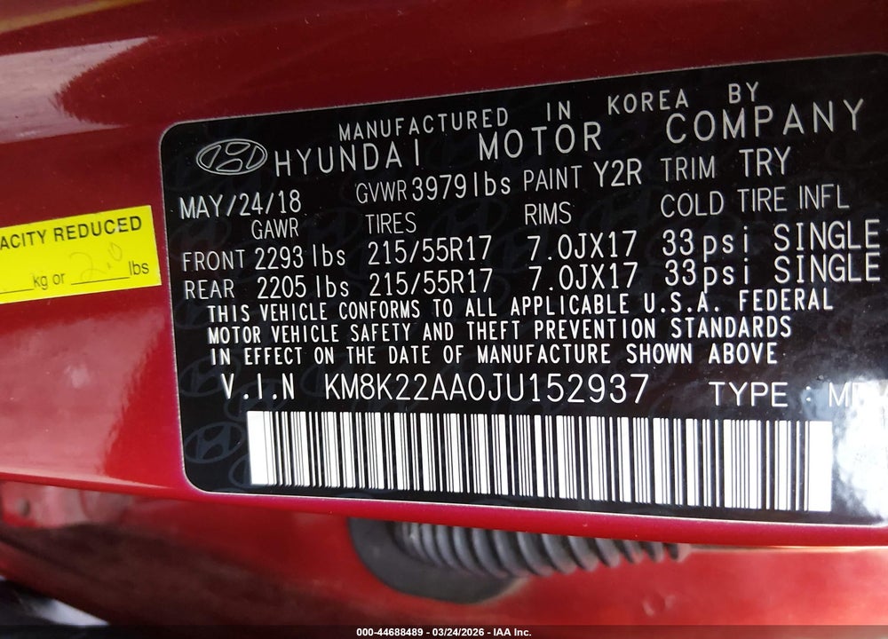2018 HYUNDAI KONA SEL VIN: KM8K22AA0JU152937