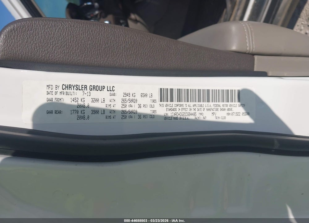2013 DODGE DURANGO CREW VIN: 1C4RDHDG2DC694485