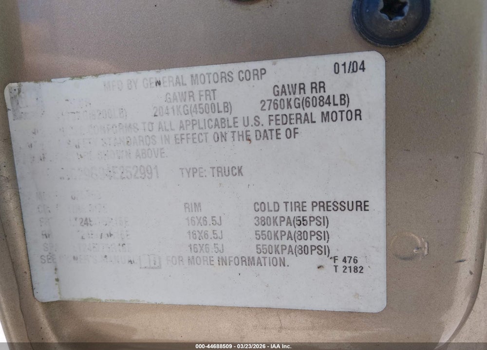 2004 CHEVROLET SILVERADO 2500HD VIN: 1GCHC29G94E252991