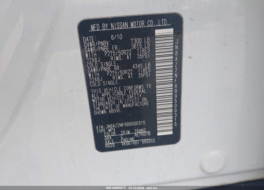 2011 INFINITI QX56 VIN: JN8AZ2NF6B9500315
