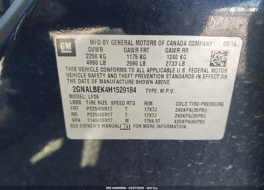 2017 CHEVROLET EQUINOX LS VIN: 2GNALBEK4H1529184