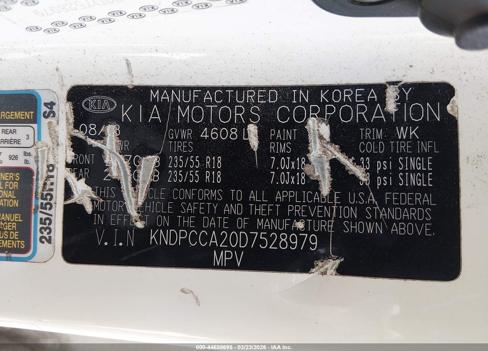 2013 KIA SPORTAGE EX VIN: KNDPCCA20D7528979