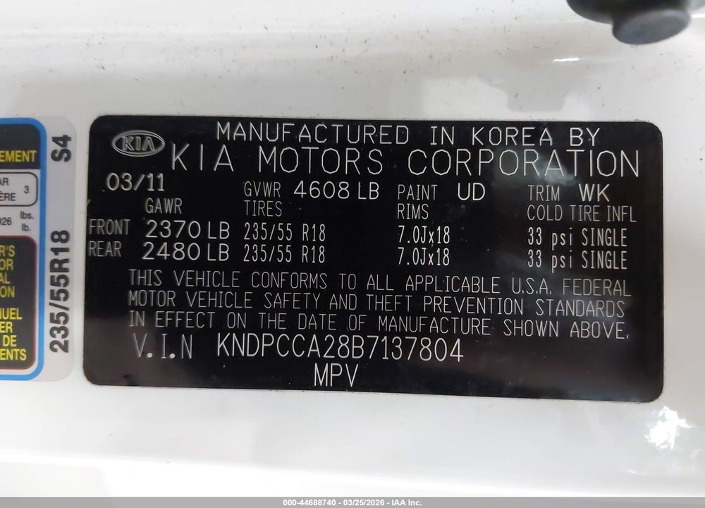 2011 KIA SPORTAGE EX VIN: KNDPCCA28B7137804