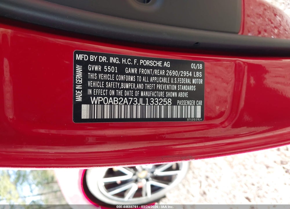 2018 PORSCHE PANAMERA 4S VIN: WP0AB2A73JL133258