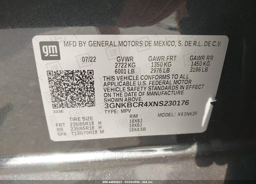 2022 CHEVROLET BLAZER FWD 2LT VIN: 3GNKBCR4XNS230176