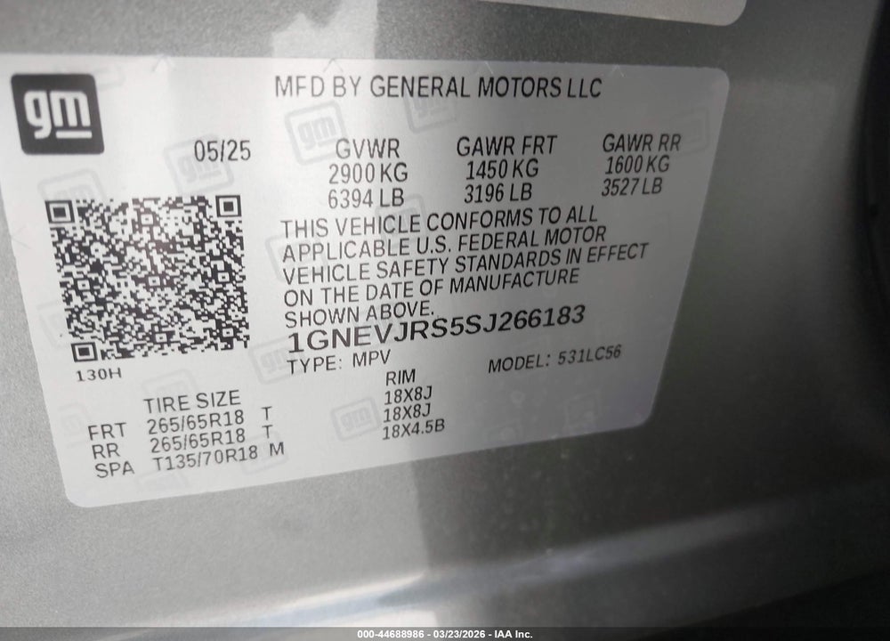 2025 CHEVROLET TRAVERSE AWD Z71 VIN: 1GNEVJRS5SJ266183