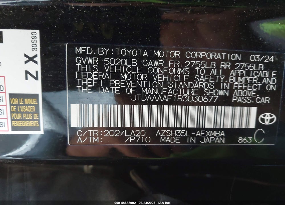 2024 TOYOTA CROWN LIMITED VIN: JTDAAAAF1R3030677