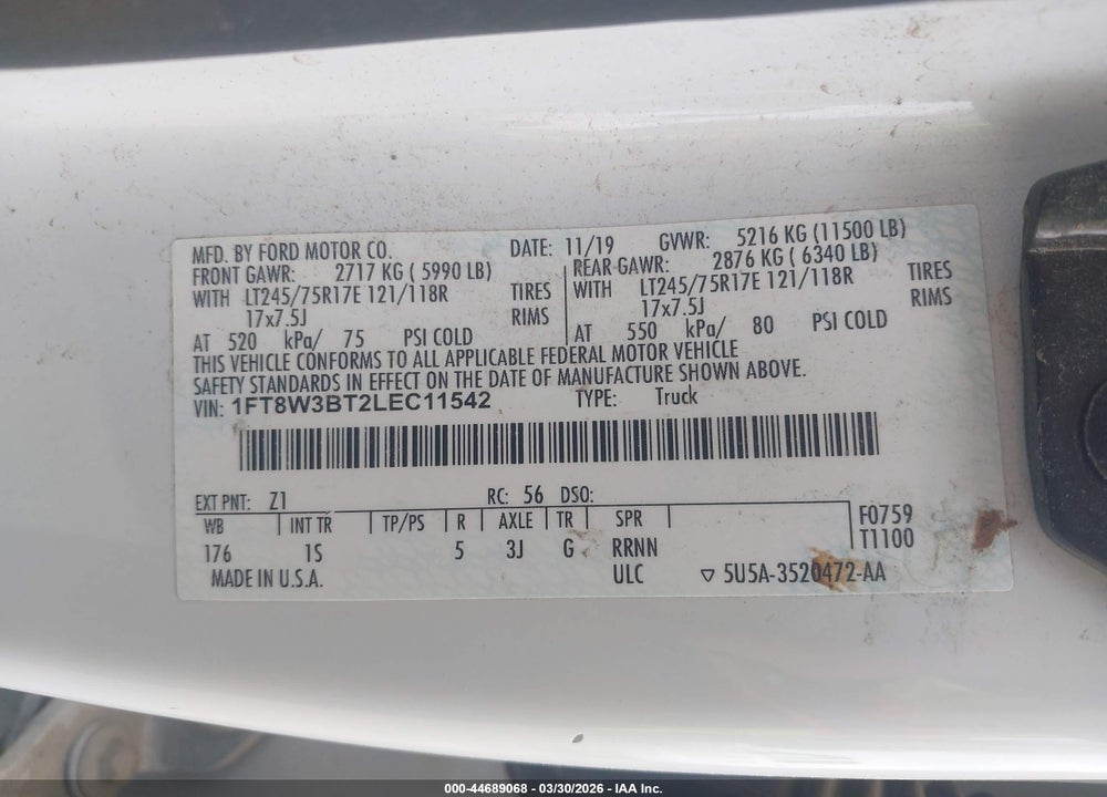 2020 FORD F-350 XL VIN: 1FT8W3BT2LEC11542