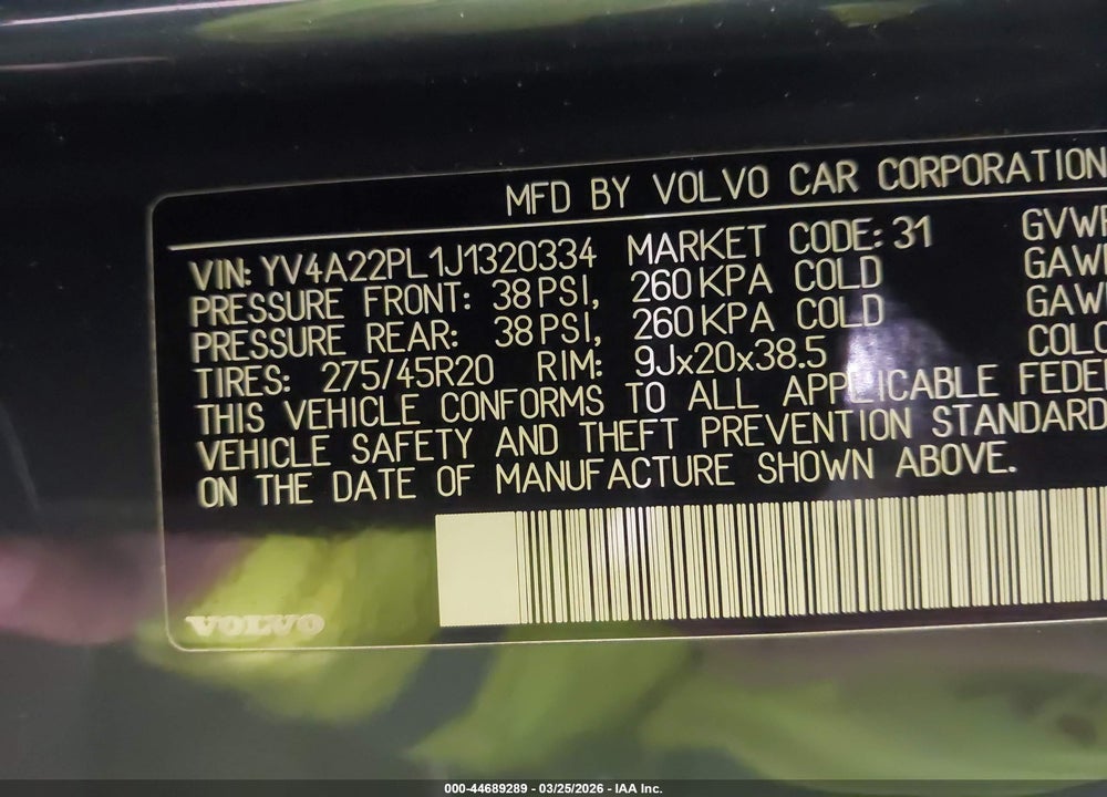 2018 VOLVO XC90 T6 INSCRIPTION VIN: YV4A22PL1J1320334