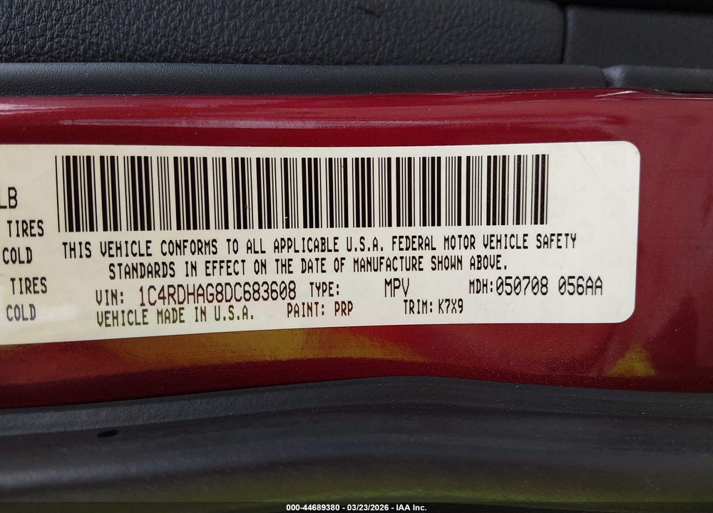2013 DODGE DURANGO SXT VIN: 1C4RDHAG8DC683608
