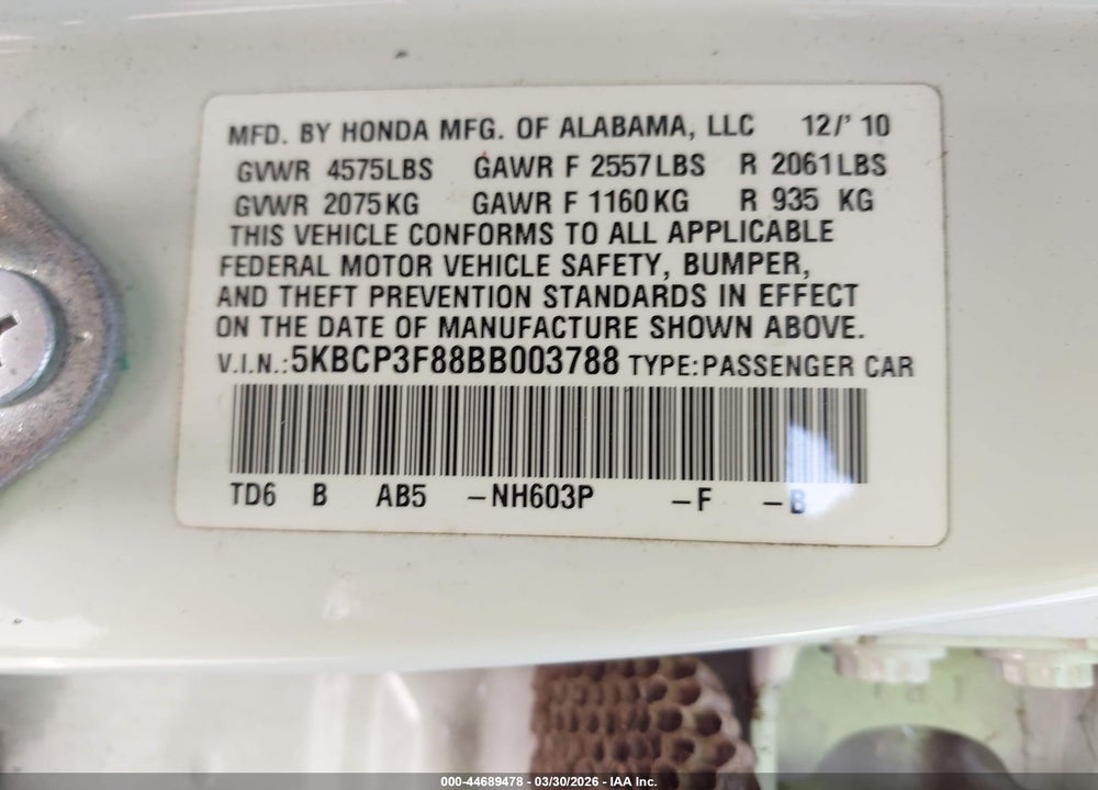 2011 HONDA ACCORD 3.5 EX-L VIN: 5KBCP3F88BB003788