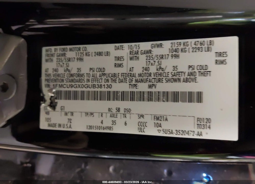 2016 FORD ESCAPE SE VIN: 1FMCU9GX0GUB38130