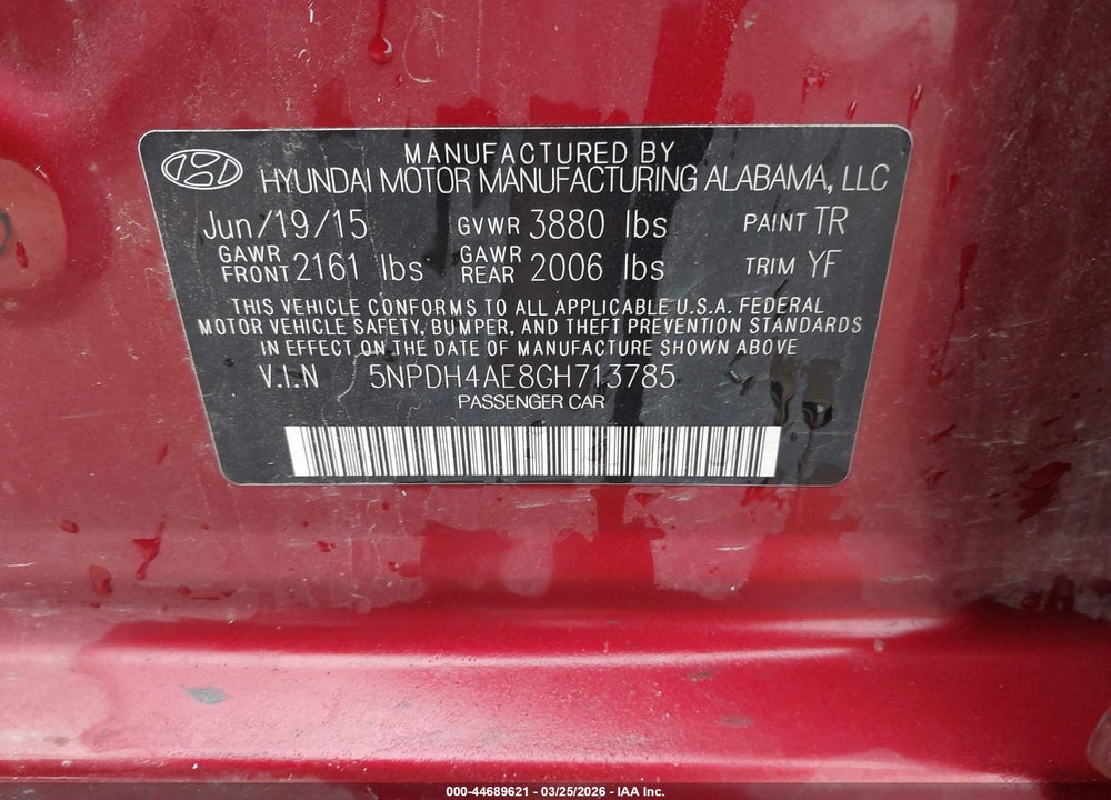 2016 HYUNDAI ELANTRA SE VIN: 5NPDH4AE8GH713785