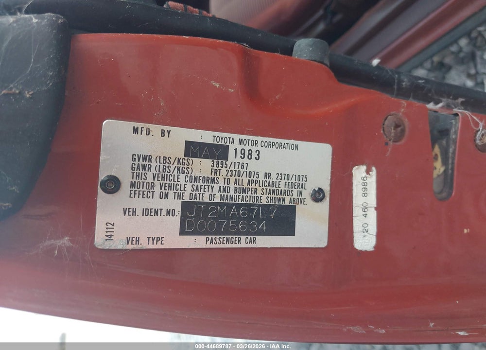 1983 TOYOTA SUPRA VIN: JT2MA67L7D0075634