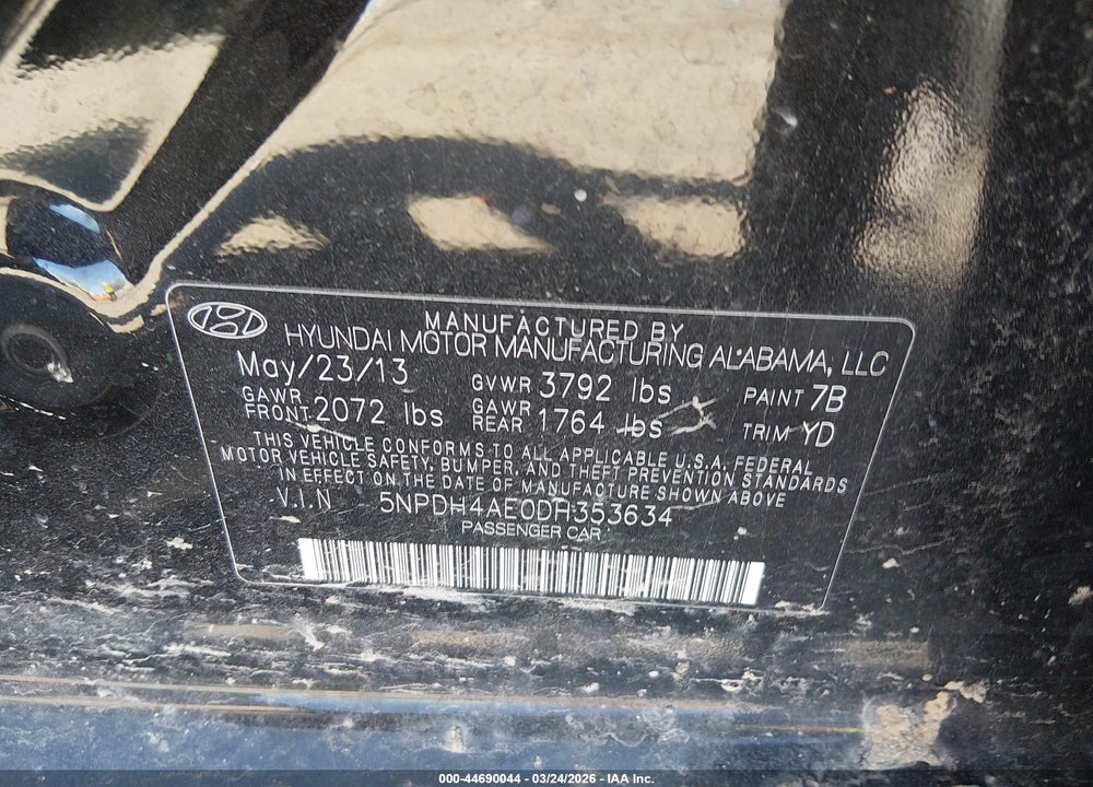 2013 HYUNDAI ELANTRA GLS VIN: 5NPDH4AE0DH353634