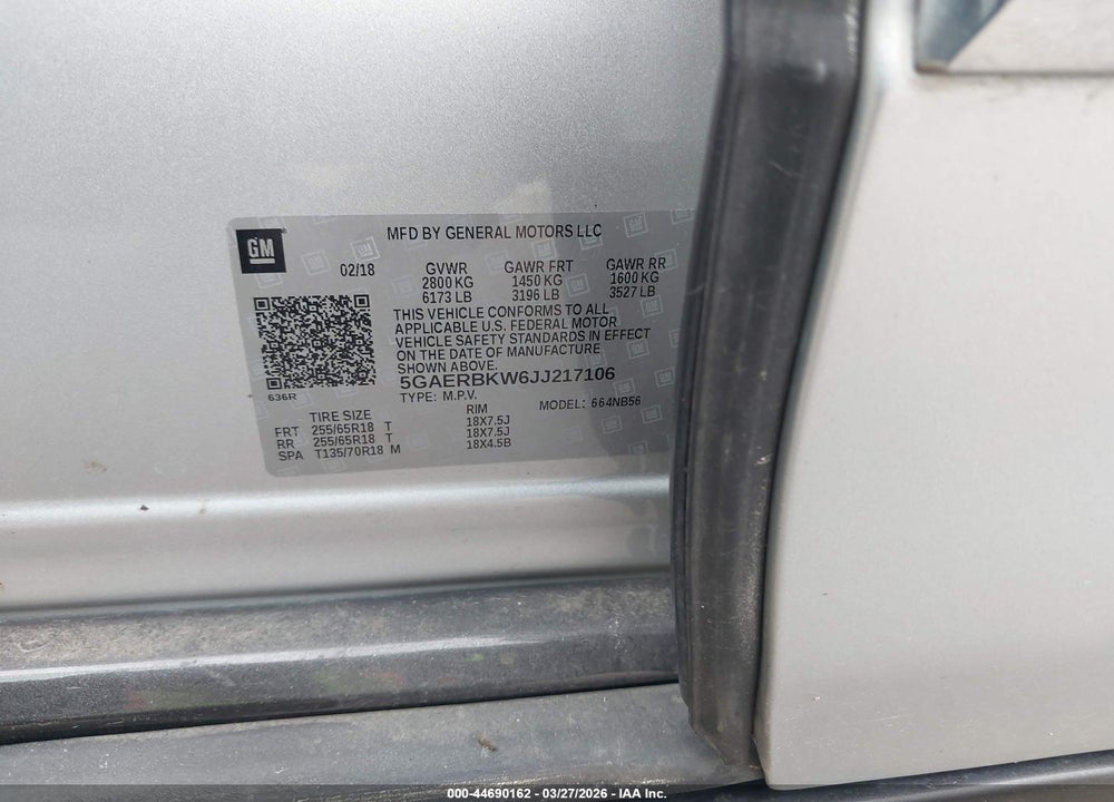 2018 BUICK ENCLAVE ESSENCE VIN: 5GAERBKW6JJ217106