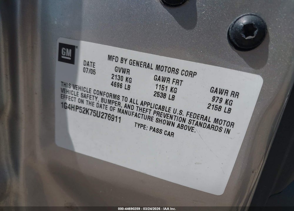 2005 BUICK LESABRE CUSTOM VIN: 1G4HP52K75U276911