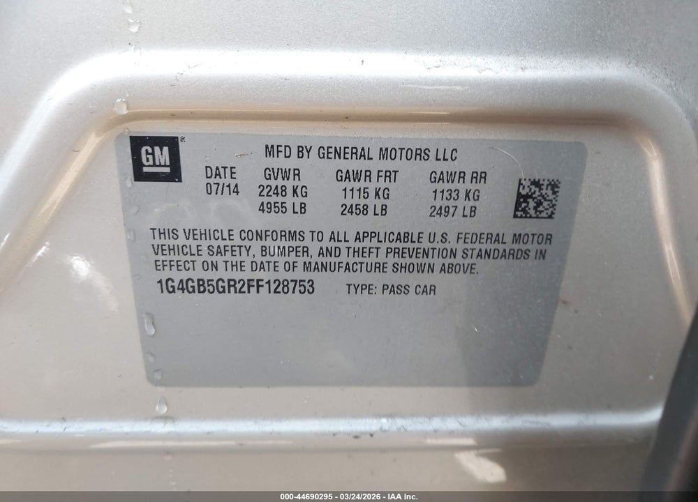 2015 BUICK LACROSSE LEATHER VIN: 1G4GB5GR2FF128753