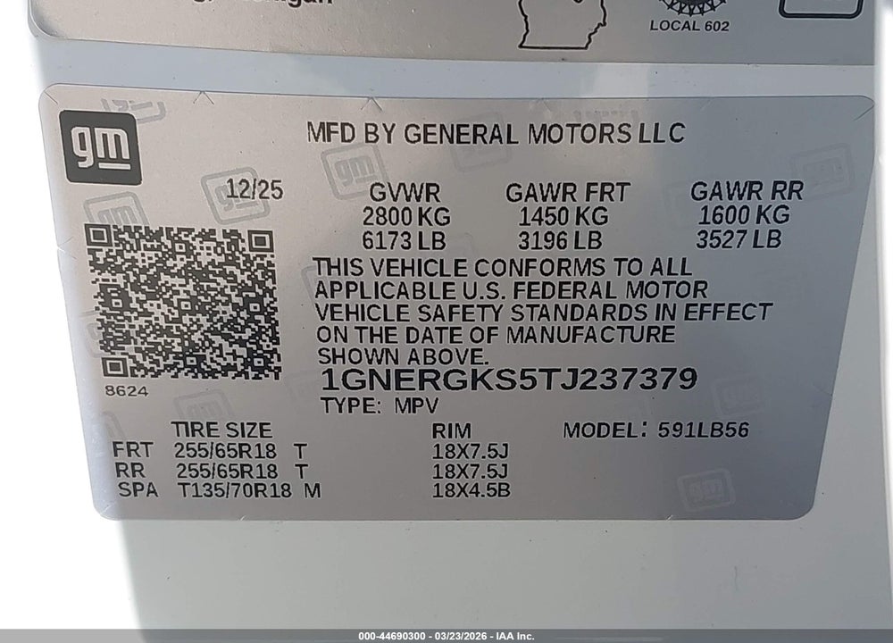 2026 CHEVROLET TRAVERSE FWD LT VIN: 1GNERGKS5TJ237379