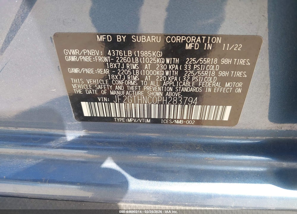 2023 SUBARU CROSSTREK LIMITED VIN: JF2GTHNC0PH283794