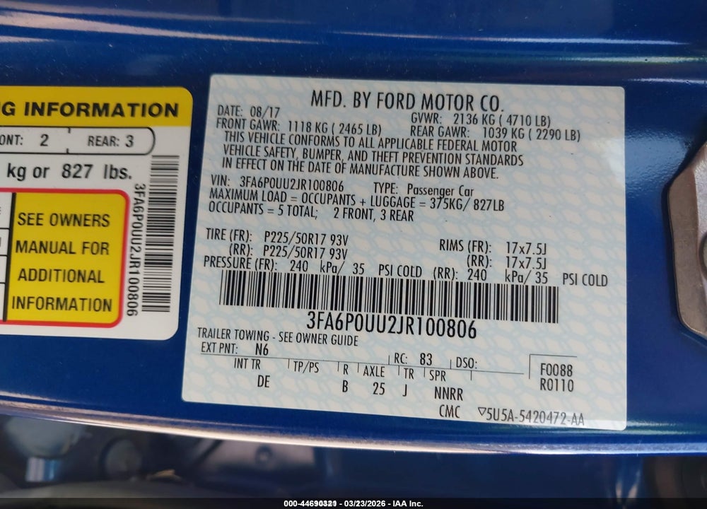 2018 FORD FUSION HYBRID S VIN: 3FA6P0UU2JR100806