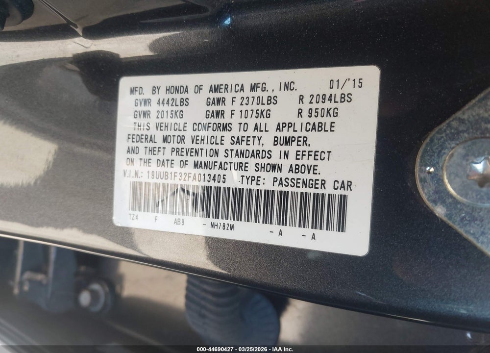 2015 ACURA TLX VIN: 19UUB1F32FA013405