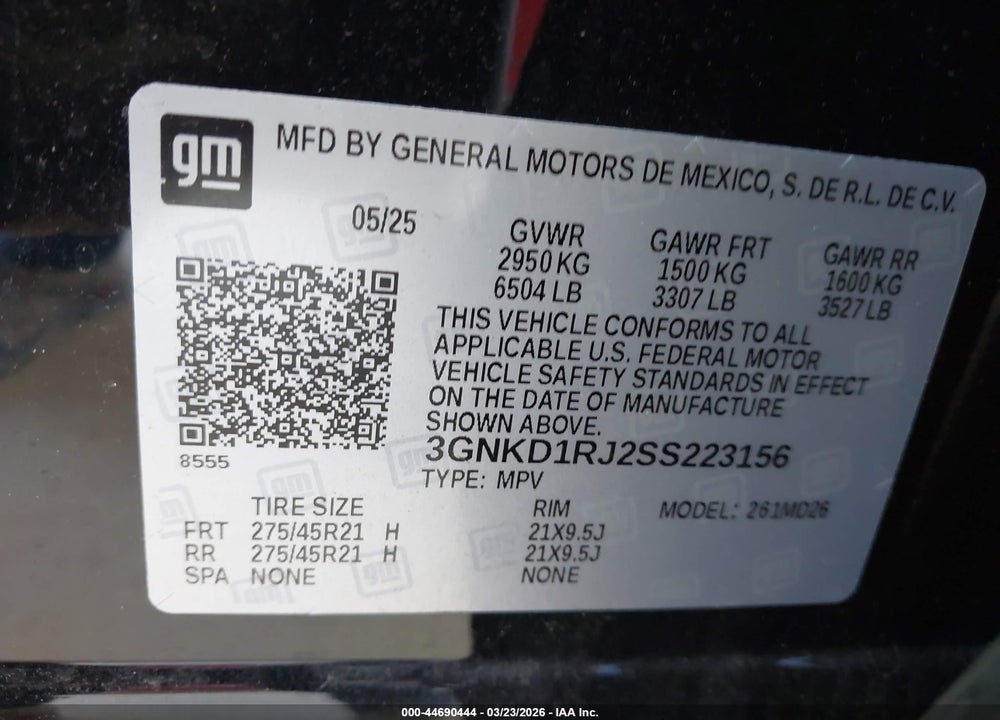 2025 CHEVROLET BLAZER EV RS AWD VIN: 3GNKD1RJ2SS223156