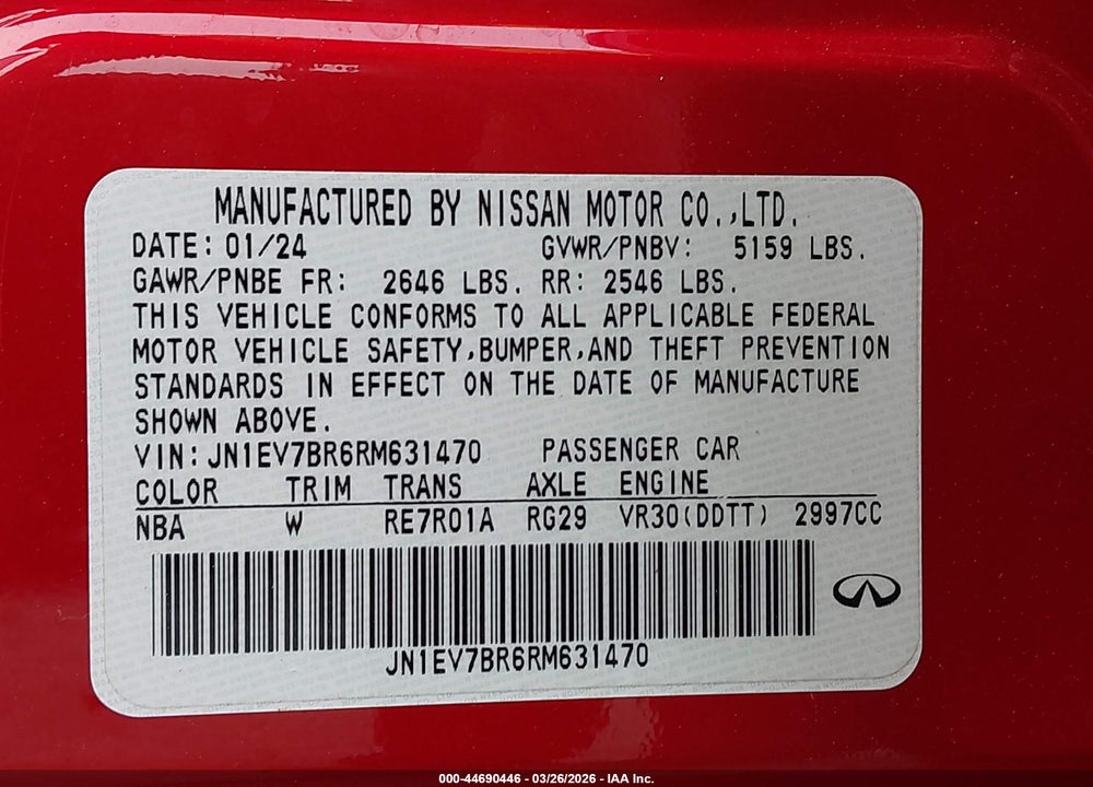 2024 INFINITI Q50 LUXE AWD VIN: JN1EV7BR6RM631470