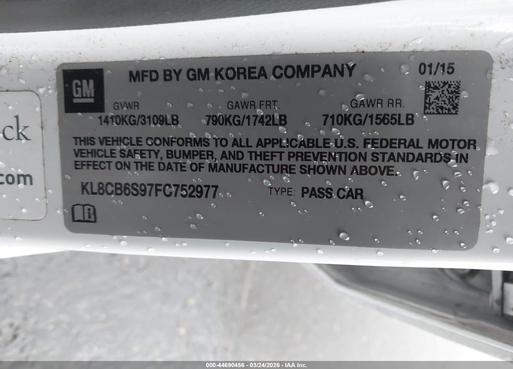 2015 CHEVROLET SPARK LS CVT VIN: KL8CB6S97FC752977