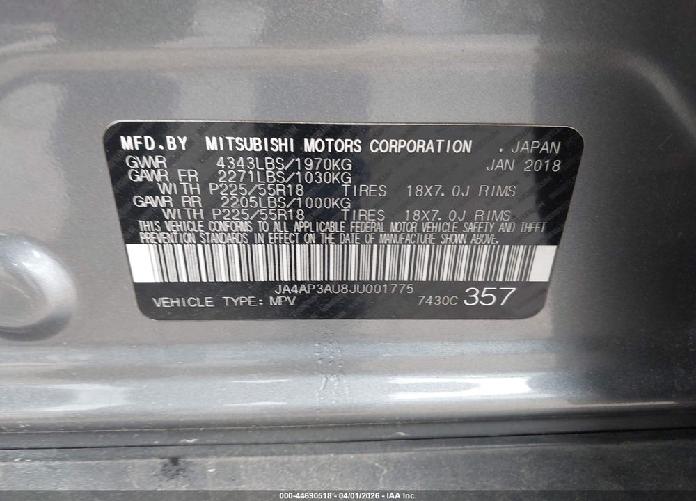 2018 MITSUBISHI OUTLANDER SPORT 2.0 ES VIN: JA4AP3AU8JU001775