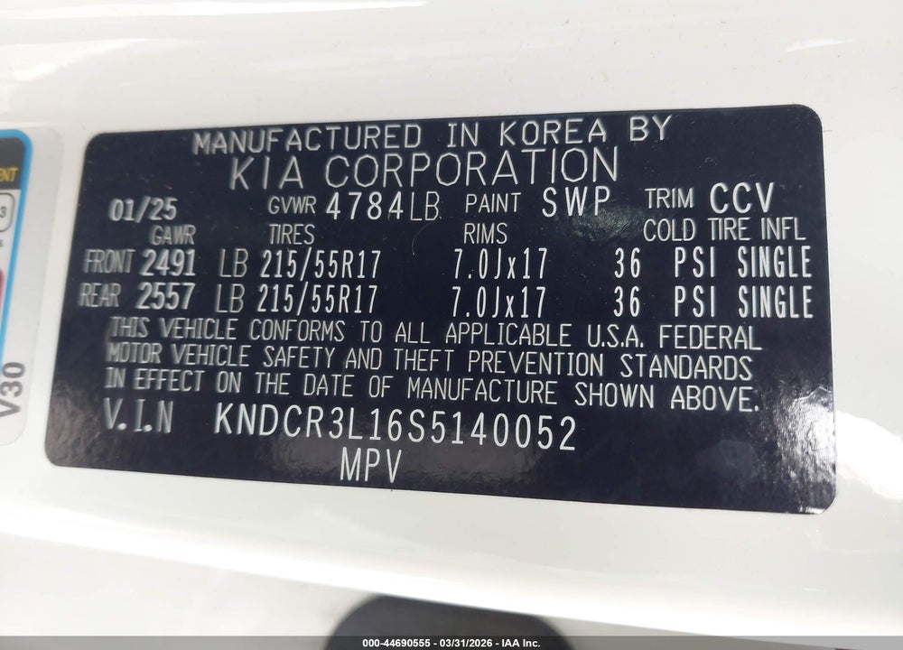 2025 KIA NIRO EV WIND VIN: KNDCR3L16S5140052