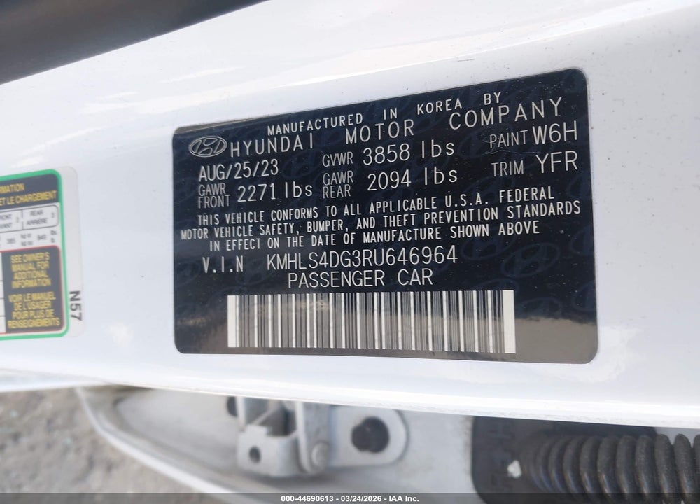 2024 HYUNDAI ELANTRA SEL VIN: KMHLS4DG3RU646964