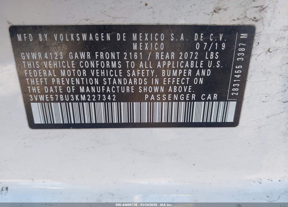 2019 VOLKSWAGEN JETTA 1.4T SEL VIN: 3VWE57BU3KM227342