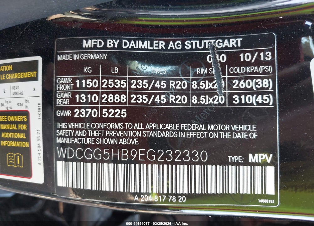 2014 MERCEDES-BENZ GLK 350 VIN: WDCGG5HB9EG232330