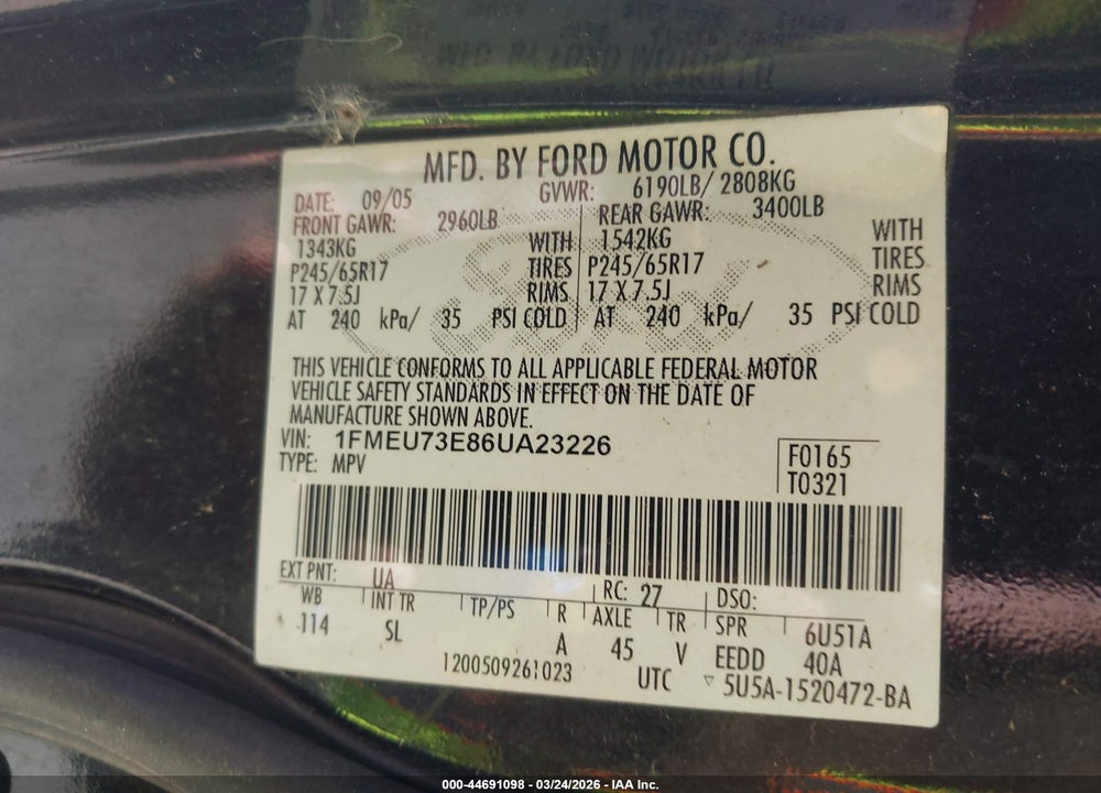 2006 FORD EXPLORER XLT VIN: 1FMEU73E86UA23226