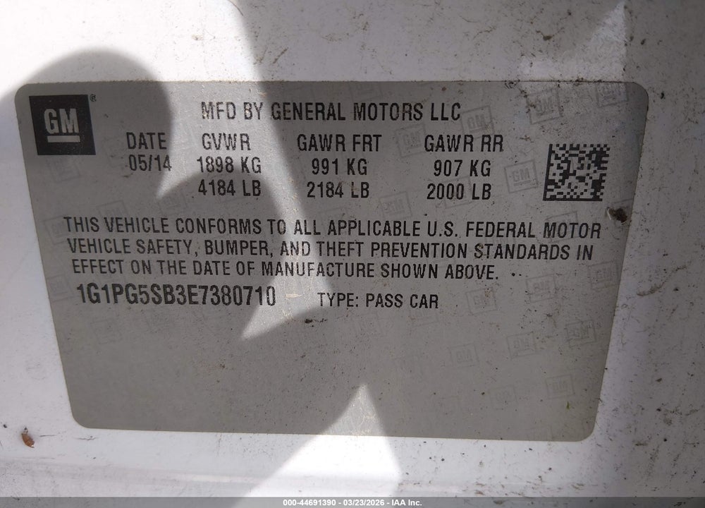 2014 CHEVROLET CRUZE LTZ VIN: 1G1PG5SB3E7380710
