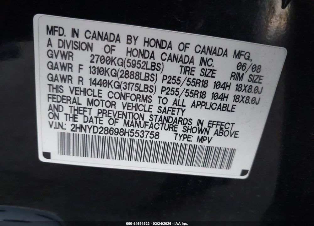 2008 ACURA MDX TECHNOLOGY PACKAGE VIN: 2HNYD28698H553758