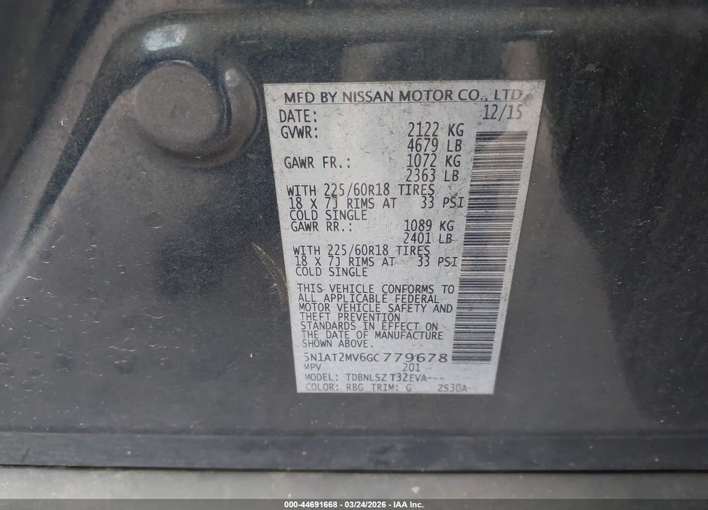 2016 NISSAN ROGUE SL VIN: 5N1AT2MV6GC779678