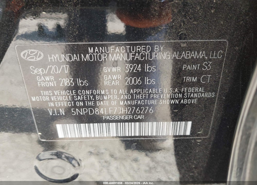 2018 HYUNDAI ELANTRA SEL VIN: 5NPD84LF7JH276276