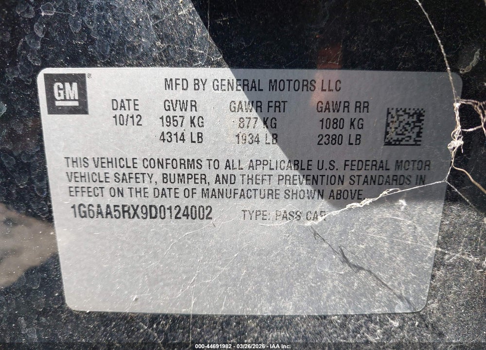 2013 CADILLAC ATS STANDARD VIN: 1G6AA5RX9D0124002